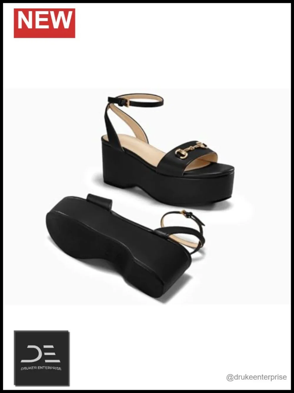 Platform Wedge Sandals Open Toe Ankle Strap Chunky Heels Faux Leather Padded